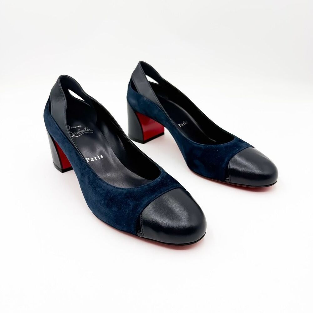 Christian Louboutin Miss Duvette 55 Cap Toe Suede Block Heel Pumps EU 38 US 8 - Picture 2 of 11